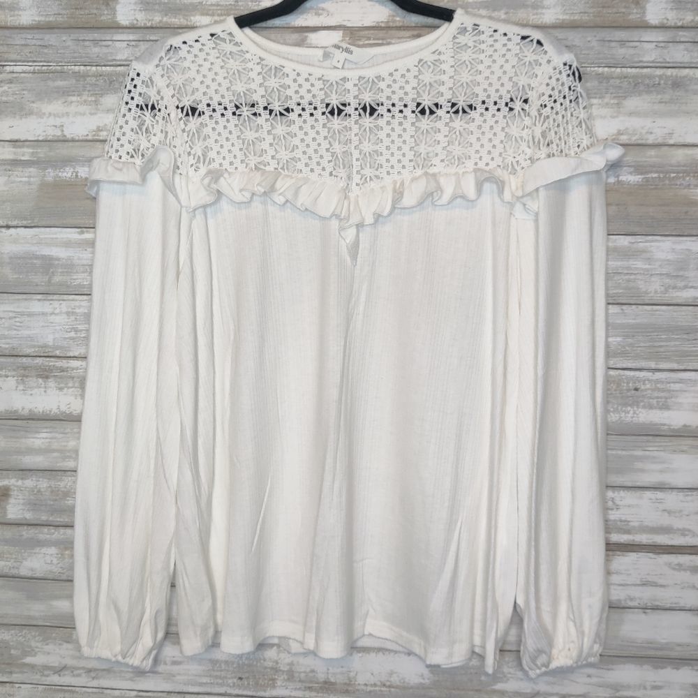 White Patchwork Lace Long Sleeve Top NEW - Picture 3 of 9
